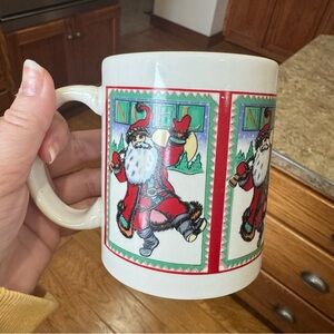 Vintage WBI Dancing Santa Noel Coffee Mug Tea Christmas Hot Chocolate Cup